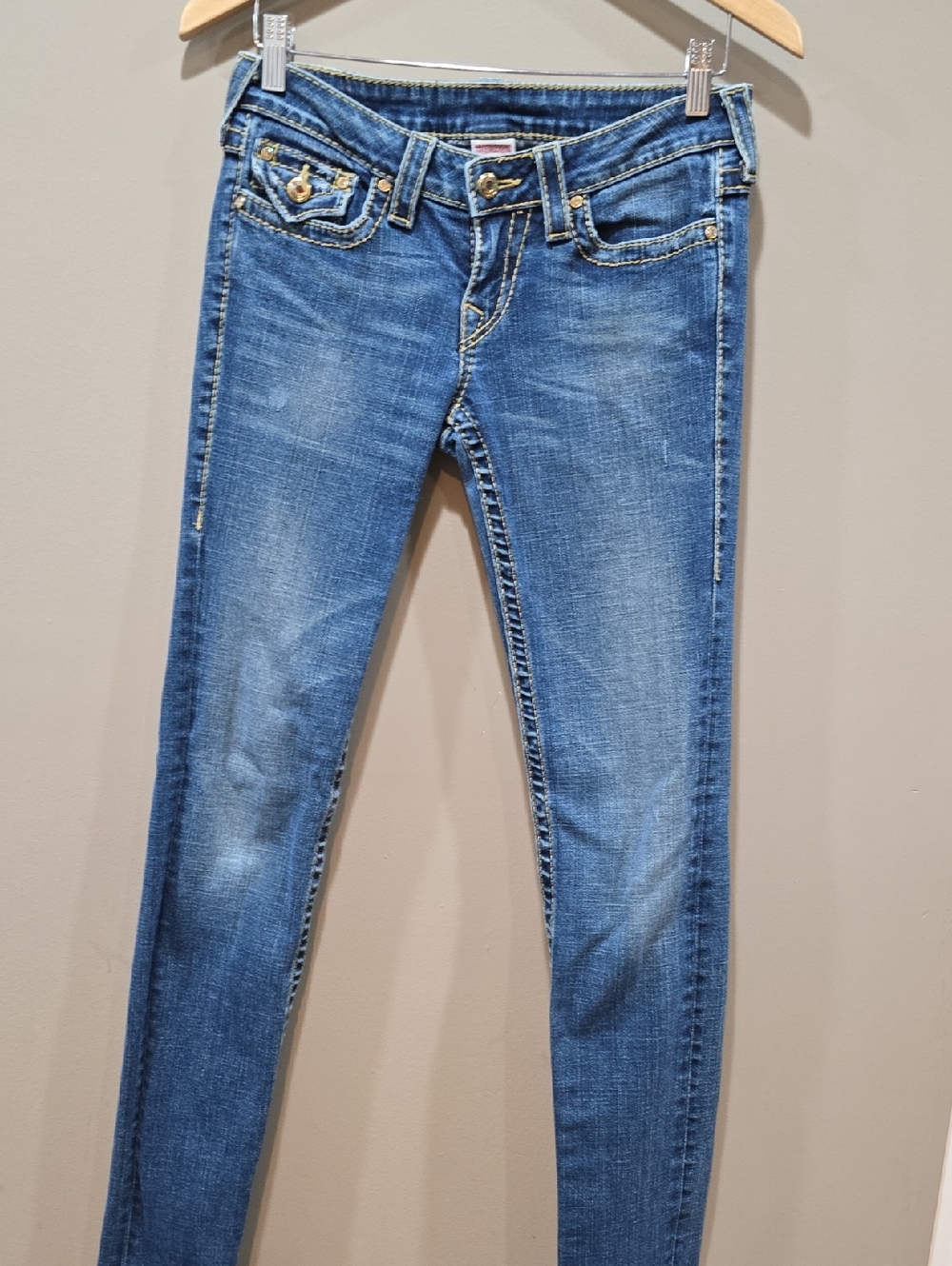 True Religion Medium Blue Skinny Jeans with Contrast Stitching